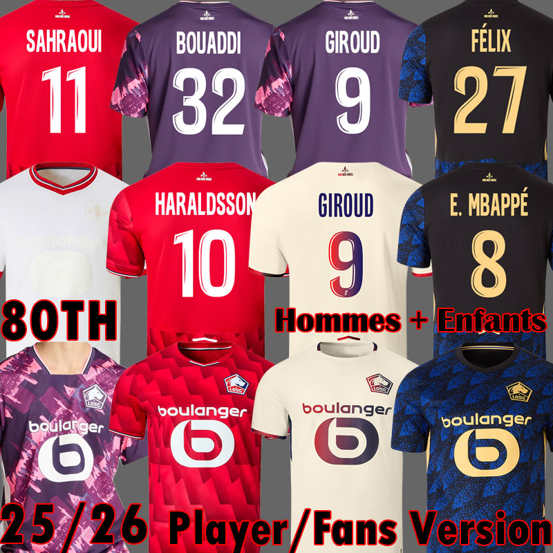 2025 2026 LOSC Lille soccer jerseys GIROUD 80 Year Anniversary Kit ETHAN MBAPPE ZHEGROVA 4TH football shirt 25 26 Lille Olympique 80TH Kit SAHRAOUI equipment