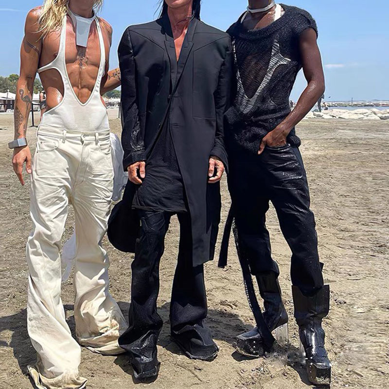 Men's Oil wax Jeans Classic Denim Gothic Coated Casual Flared Trousers High Street Solid Designer luxury Pants