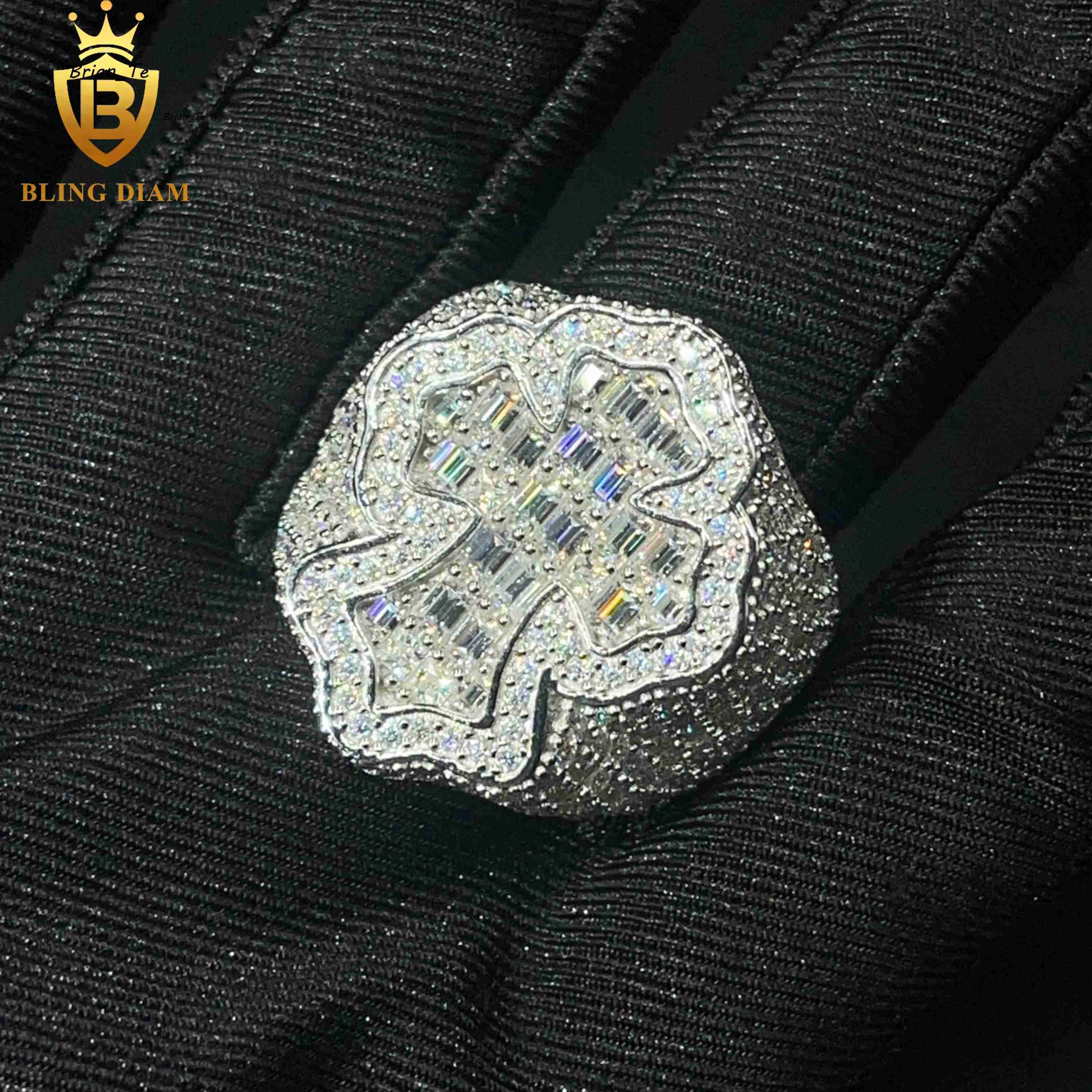 Hot Sale Hip Hop Jewelry Ring 925 Silver Ice Out VVS Moissanite Fully Diamond Mens Cross Rings