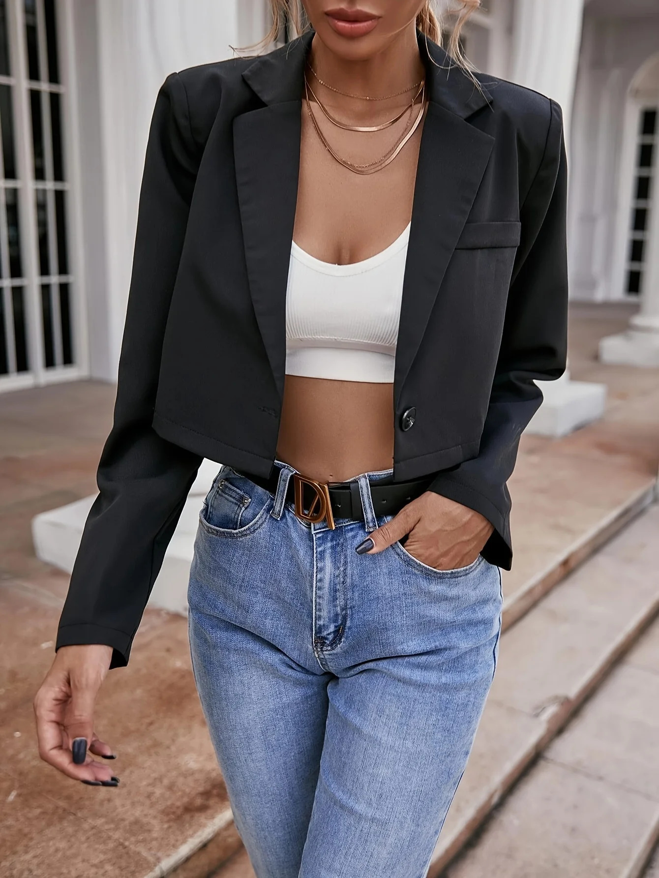 Korean versatile spring summerautumn thin JK small suit jacket for women short length long sleeved 250815