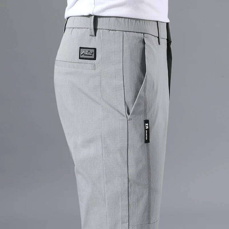 2025 Men's Casual Pants Slim Fit Classic Chino Trouser Male Stretch Elastic Korean Summer Dress Ice Light Thin Business