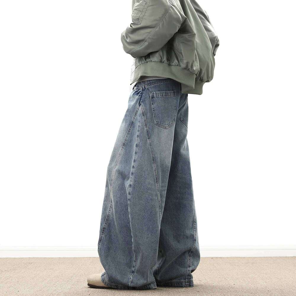 Wide Leg Denim Pants Male Loose Cowboy Mopping Trousers baggy Men's Jeans Fashion Handsome Washed Streetwear Casual