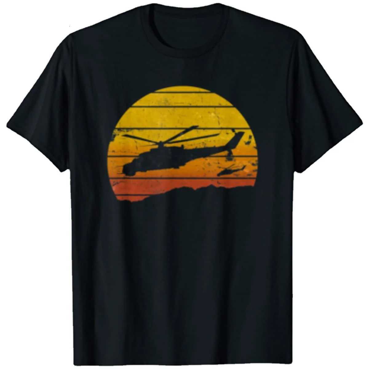 Mi-24 Hind Russian Military Helicopter Sunrise Men T-Shirt Short Sleeve Casual Cotton O-Neck Summer Shirts Y250819