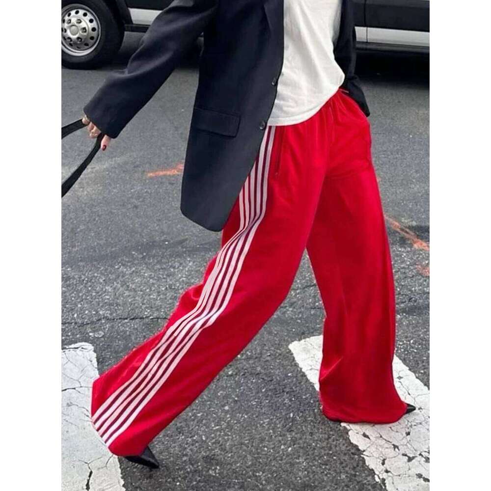Women Y2k Wide Leg Track Baggy Side Striped Joggers Sweatpants Elastic Waist Color Block Parachute Pants with Pockets