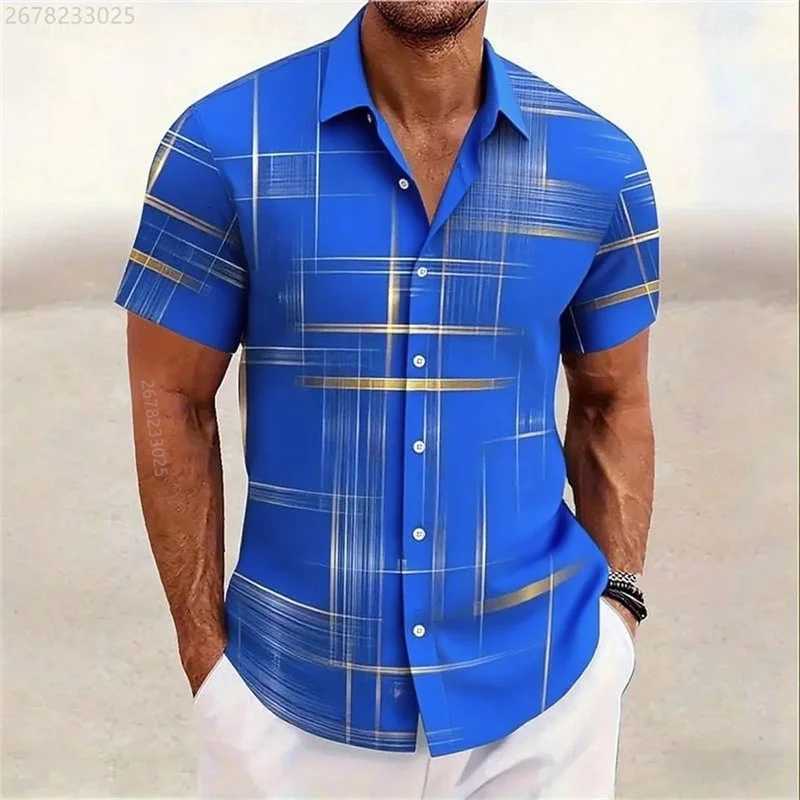 15 Colors Geometric Striped Shirt Mens Button Shirt Hawaiian Short Sleeve Casual Outdoor Vacation Street Fashion Lapel Shirt Y250819