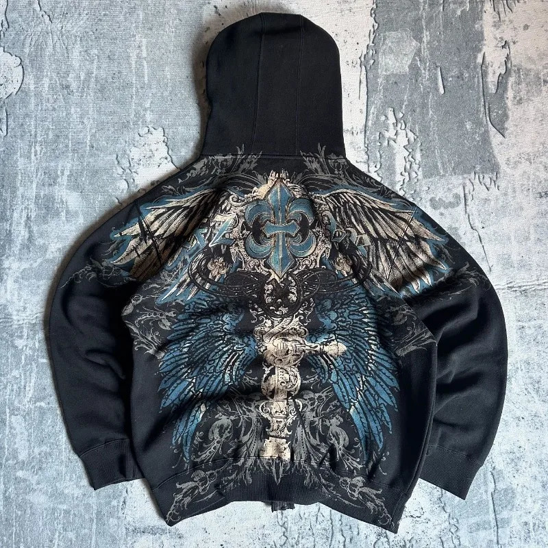 Harajuku Fashion Pattern Watermark Loose Hoodie Women Y2K Gothic Vintage Hip-hop Casual Punk Sports Sweater Coats250820