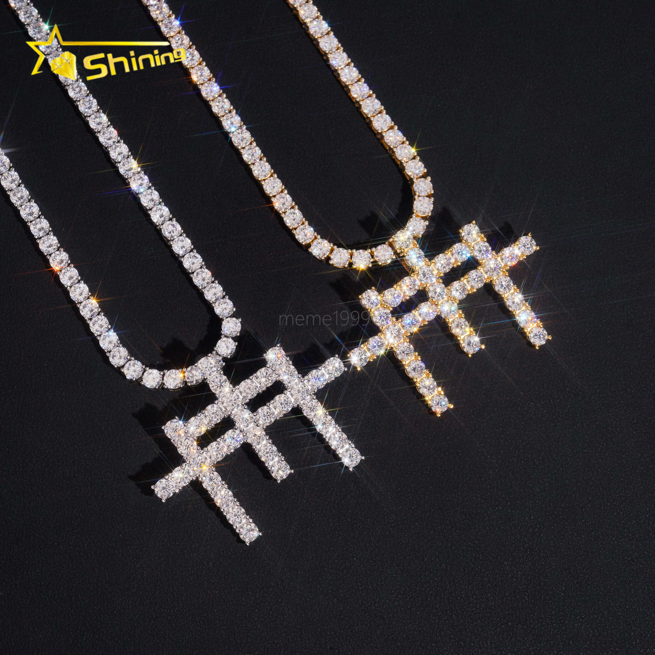 GRA Certificated Three Cross Style Moissanite Pendant Fine Jewelry Charms 925 Silver Gold Plated Men Women Hip Hop Pendant