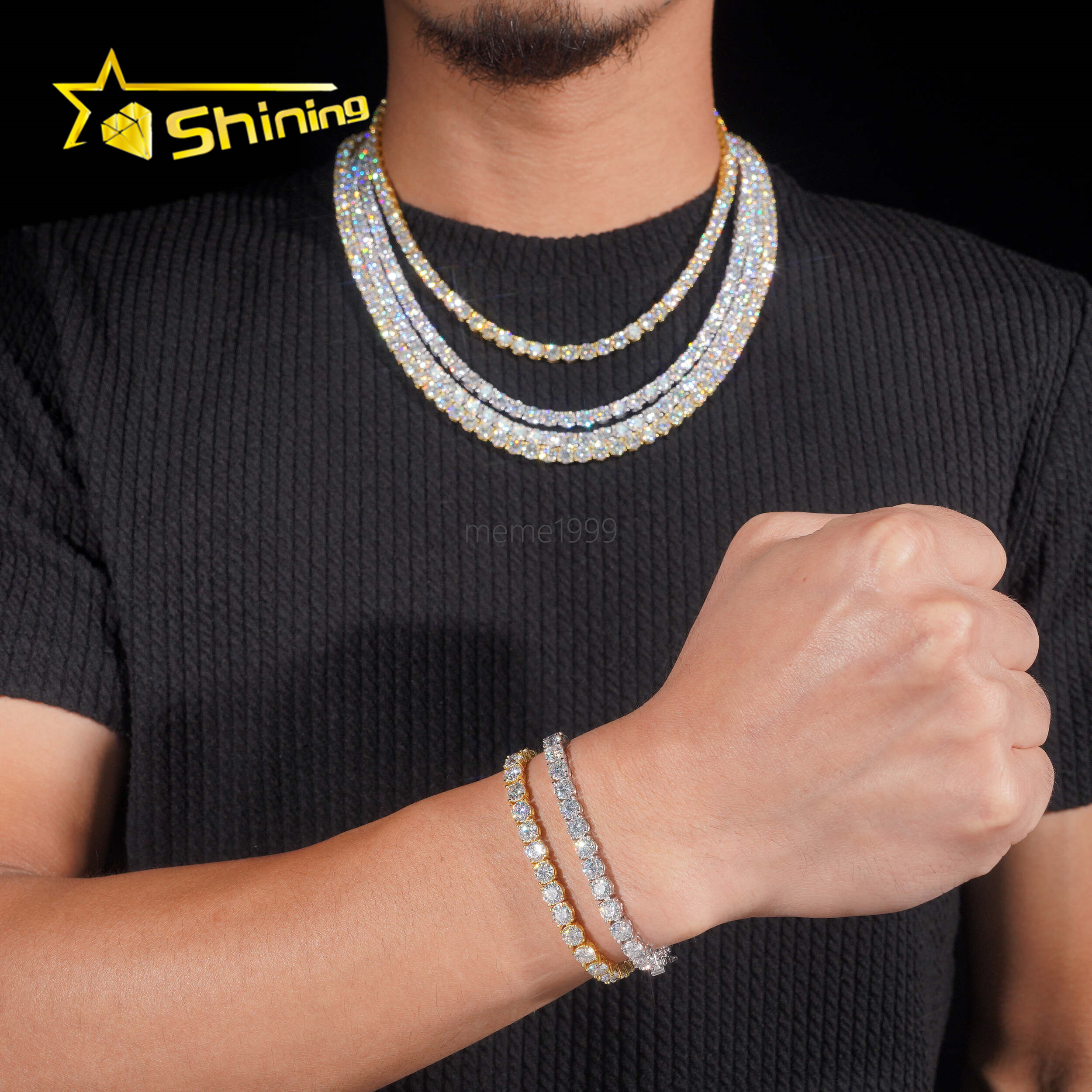 USA Warehouse Fast Shipping 925 Silver 5mm Moissanite Tennis Necklace GRA Certificated Iced Out Moissanite Tennis Chain Men