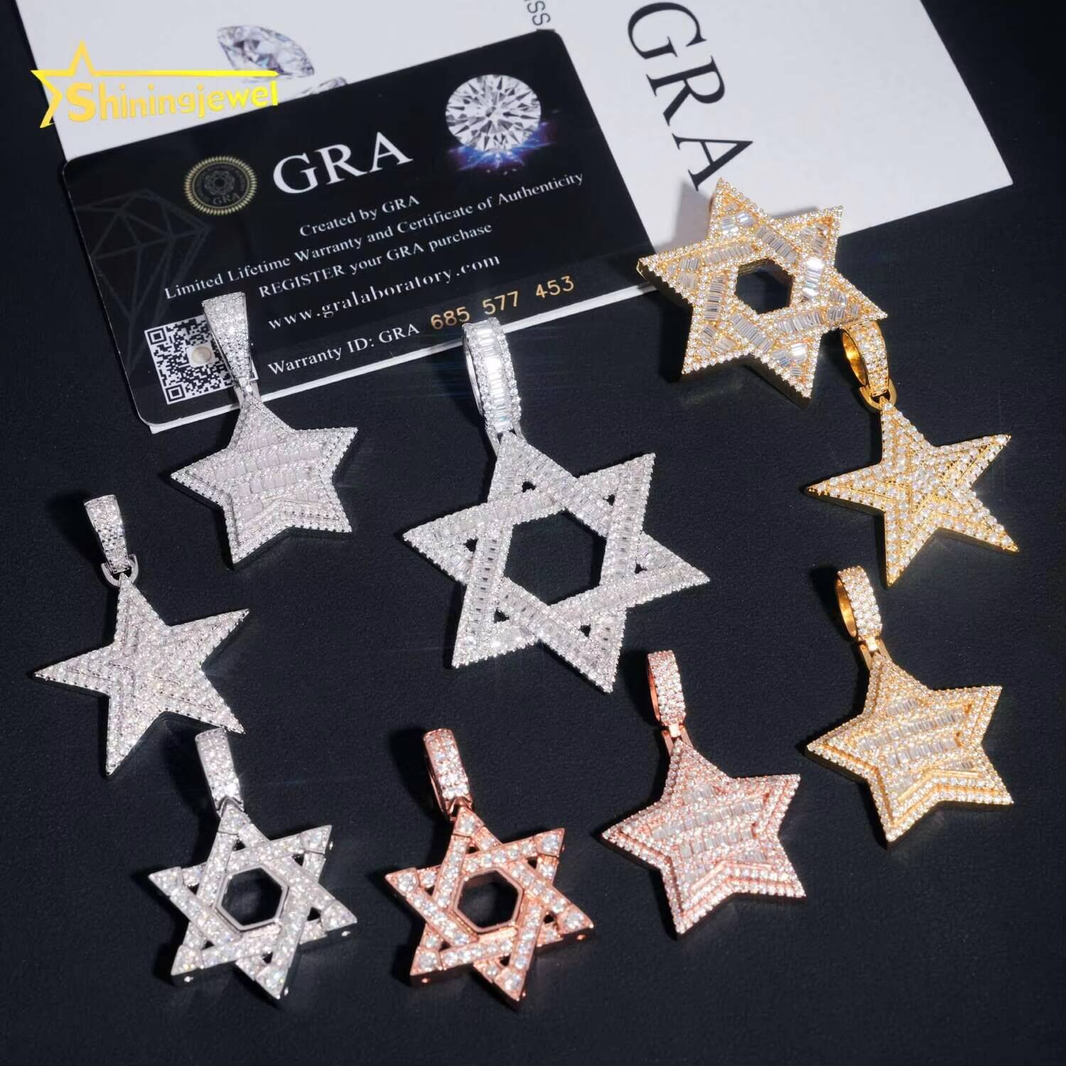 Hip Hop 925 Silver Iced Out Star Moissanite Pendant Men High Quality Custom Pendant Moissanite Jewelry GRA Daily Wear