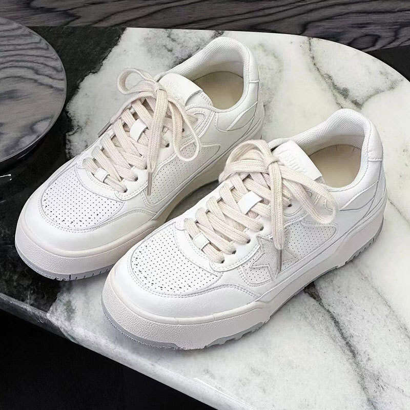 2025 New Genuine Leather Thick-Soled White Sneakers for Women Vintage Star Dirty Height-Increasing Sports Casual Board Shoes