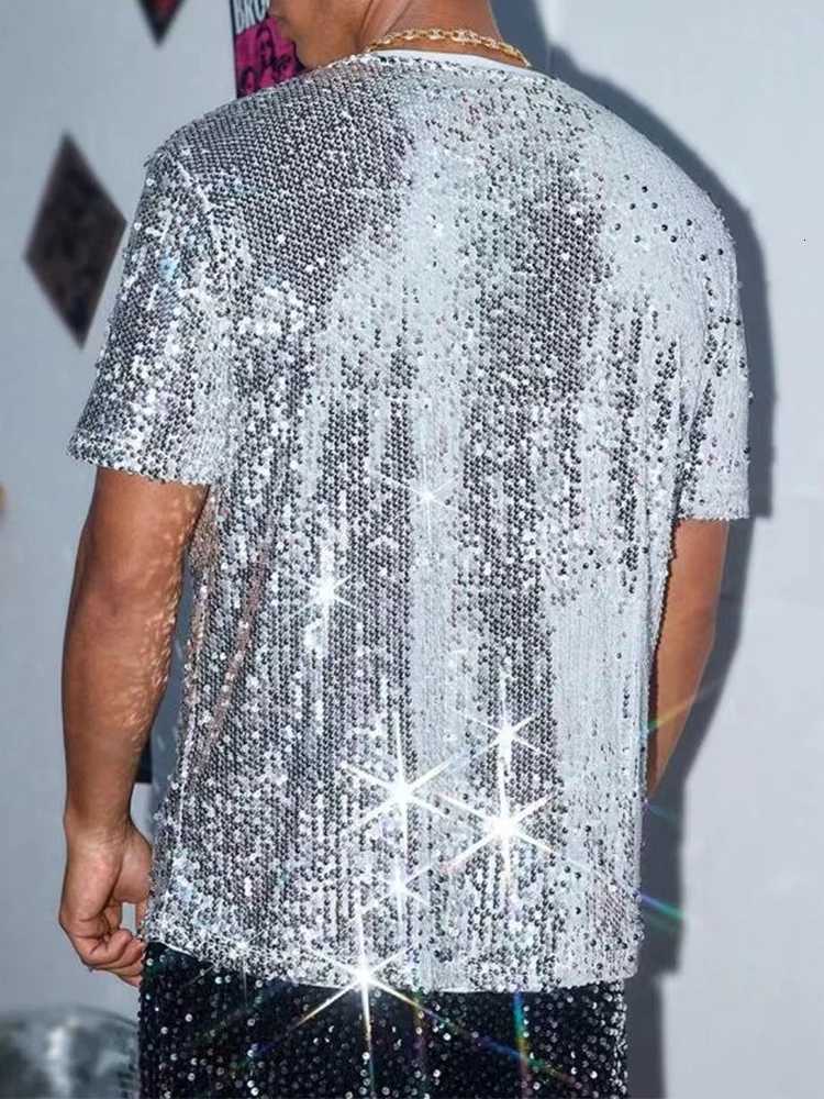 Vintage Mens Sequin T Shirts Fashionable Plaid Glitter Designer T-shirt Men Summer New Casual Short Sleeve O Neck Shinny Tees Y250819