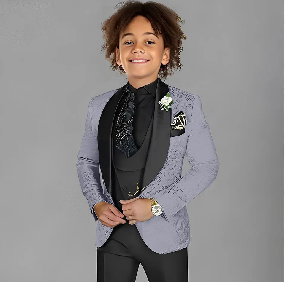 Jacquard Boys Suit 3 Piece Set Wedding Tuxedo for Kids Party Jacket Pants Vest 2-16 Years Old Formal Suit Customization 250820