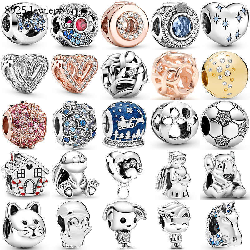 Classics 925 Sterling Silver Square Rabbit Angel Football flower Heart Beads Fit Original Dangle Charm Bracelet Women DIY Jewelry