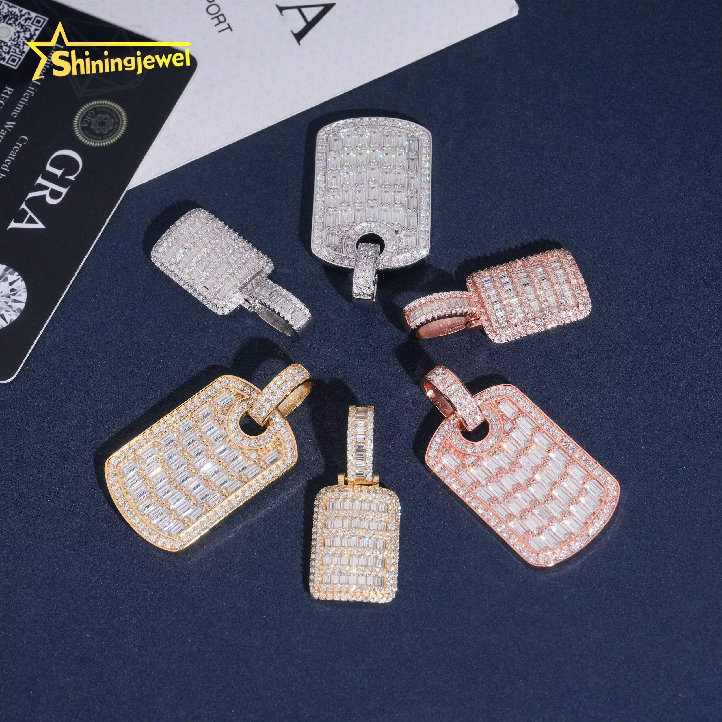 Fine Jewelry Factory Direct Hip Hop Baguette Diamond Tag 925 Sterling Silver Moissanite Pendant