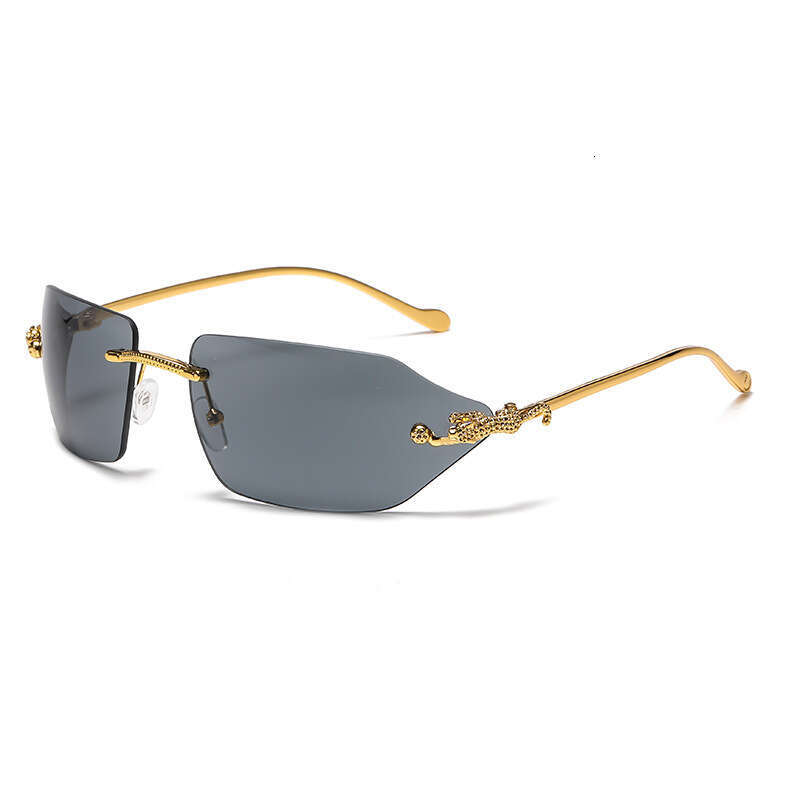 New Cat Designer Eye for Men, High-End Metal Luxury Gold Trendy Rimless Leopard Head Sunglasses