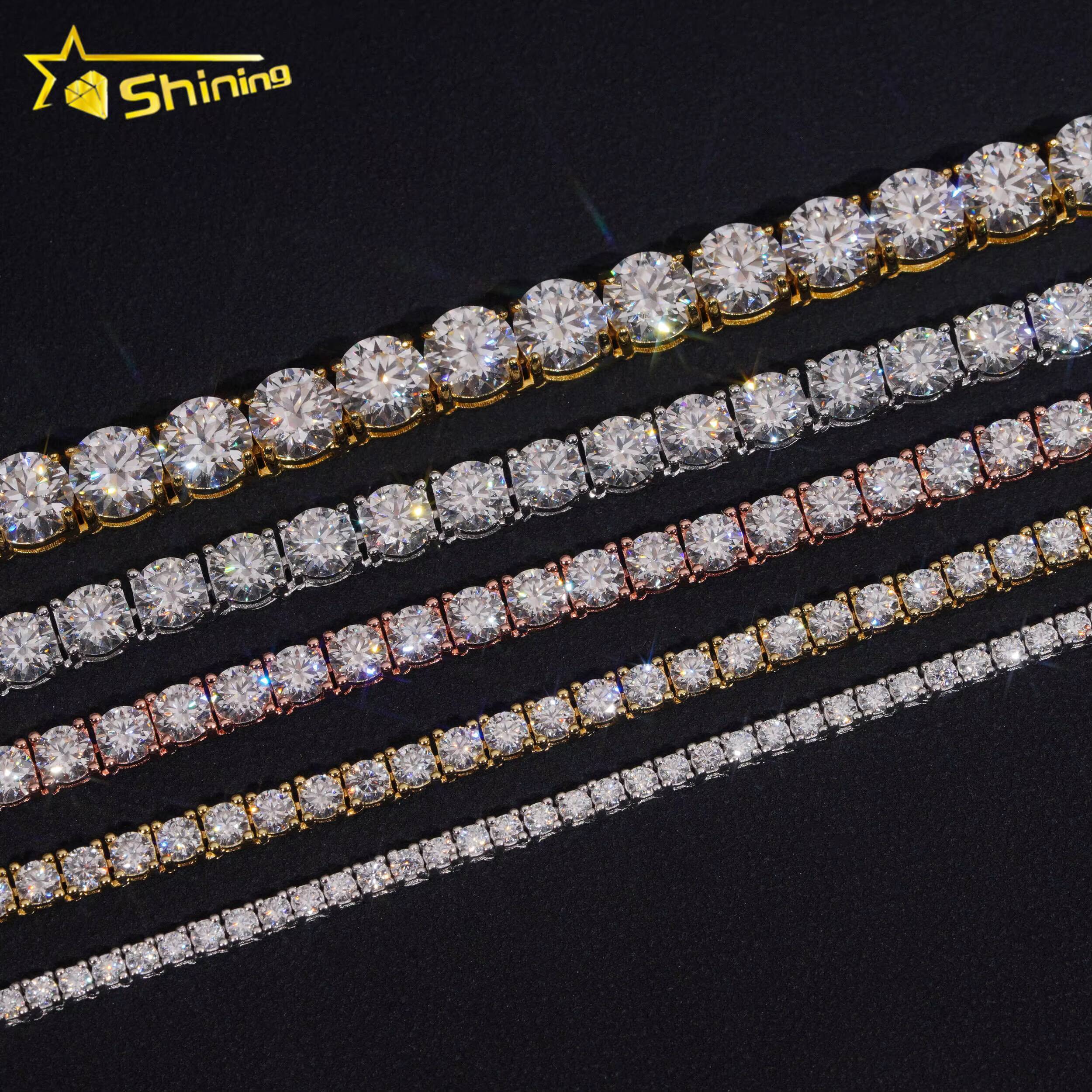 Large Stock Fine Jewelry Men Women Moissanite Tennis Bracelet Hip Hop Iced Out 925 Silver Moissanite Tennis Chain Ready to Ship