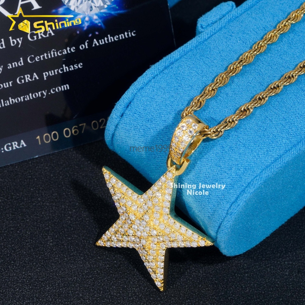 Ready to Ship 925 Sterling Silver Star Charm Hip Hop Diamond Iced Out VVS Moissanite Pendant