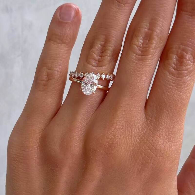 Popular Custom 2ct Oval Cut DEF Moissanite Jewelry Stone Round Cut Anniversary Wedding Moissanite Ring