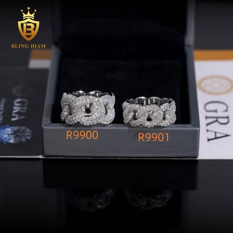 Factory Direct Pass Diamond Tester Hip Hop Jewelry 925 Silver Iced Out VVS Diamond Moissanite Cuban Ring