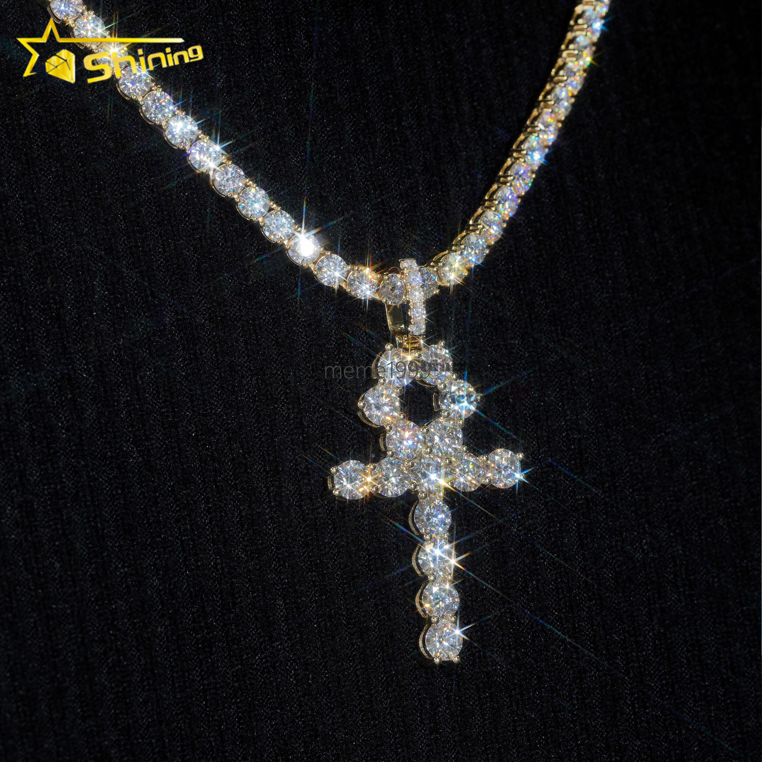 Custom Top Quality Certified Tennis Chain Diamond Hip Hop Solid Gold Jewelry 10k 14k 18k Real Gold Vvs Moissanite Cross Pendant