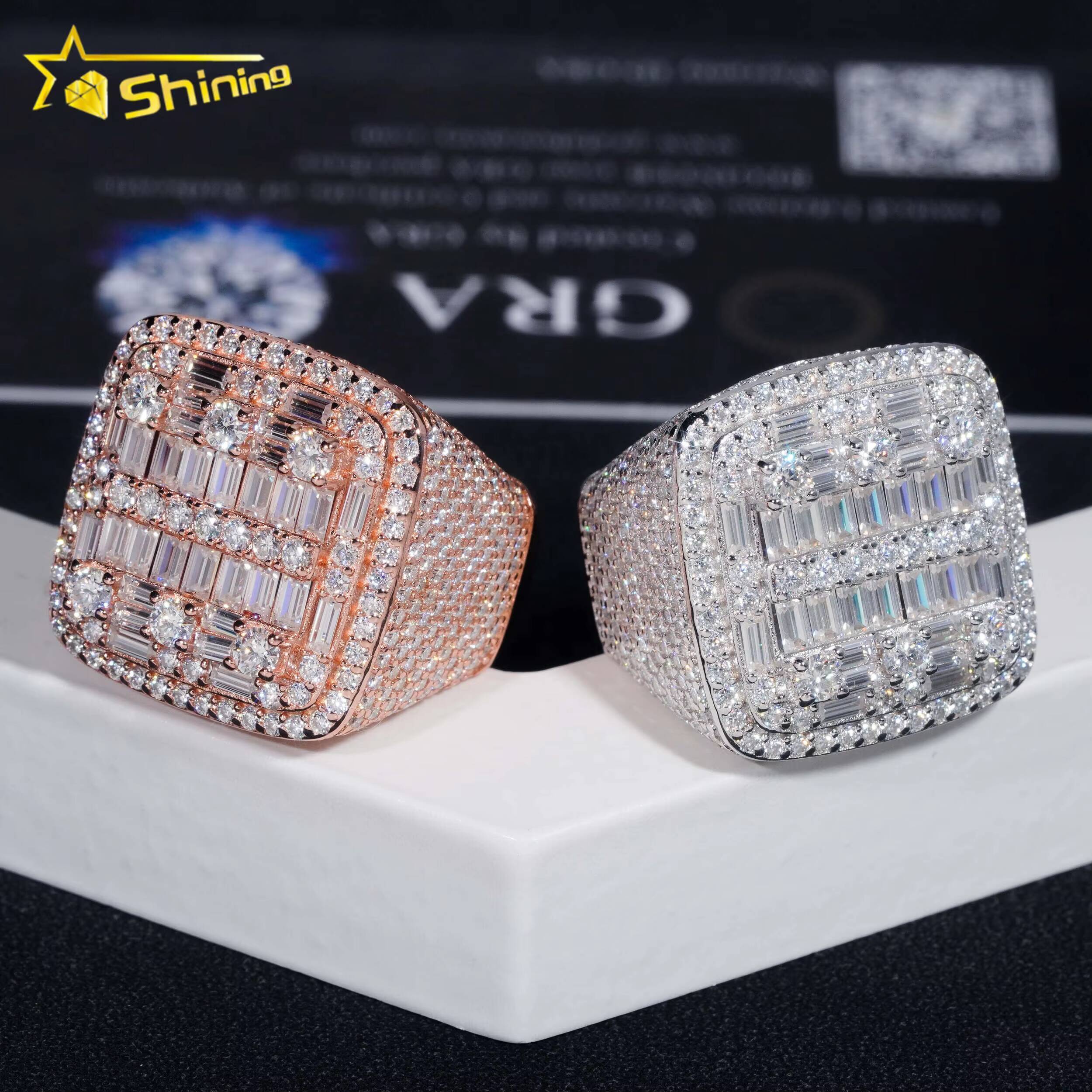 Pass Diamond Tester Iced Out 925 Sterling Silver Gold Plated Rappers Jewelry VVS Diamond Moissanite Hip Hop Ring