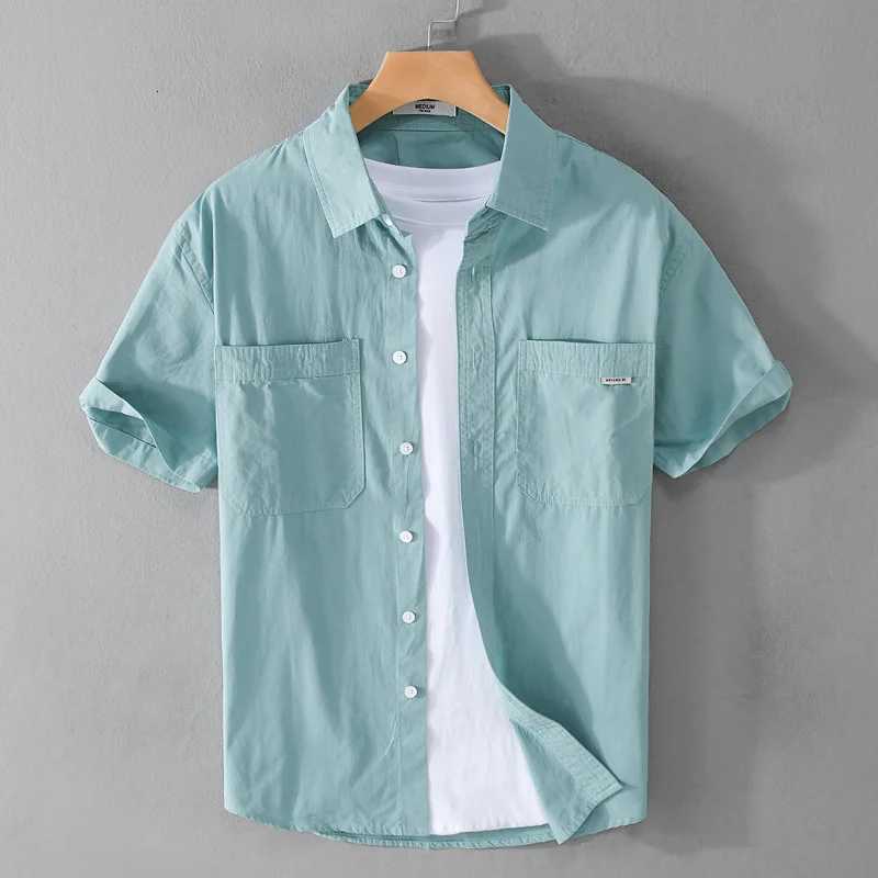 Summer Mens Casual Short Sleeve Comfortable Shirt 100% Cotton Sold Color Loose Simple Male Workwear Versatile Youth Fresh Shirt Y250819
