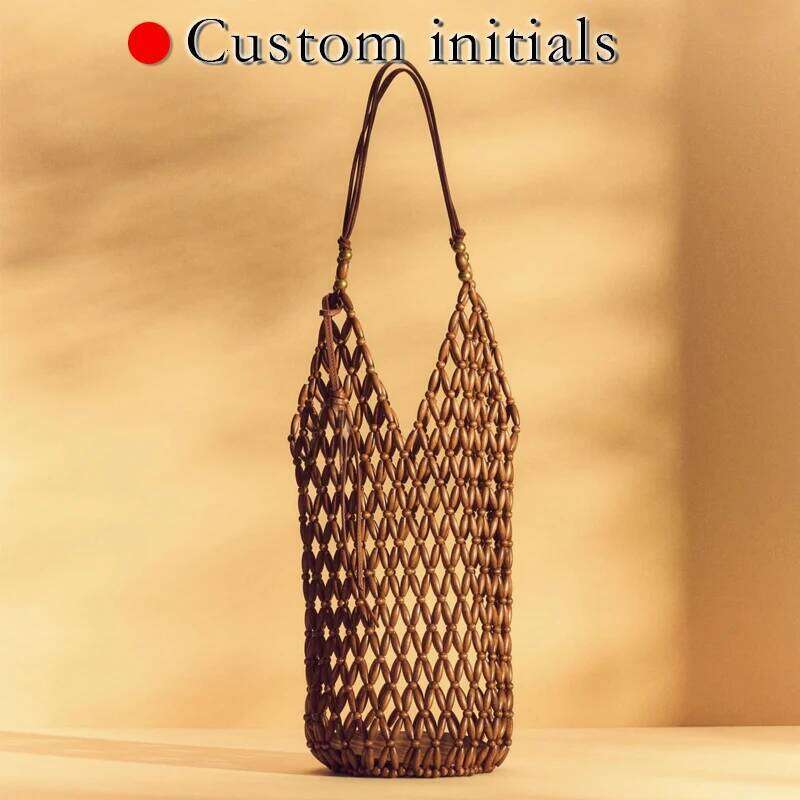 Fashion Bags Bohemian Beach Bucket Bags For Women Designer Handba And Purses 2025 New In Wood Hand Woven Hollow Out Underarm Shoulder