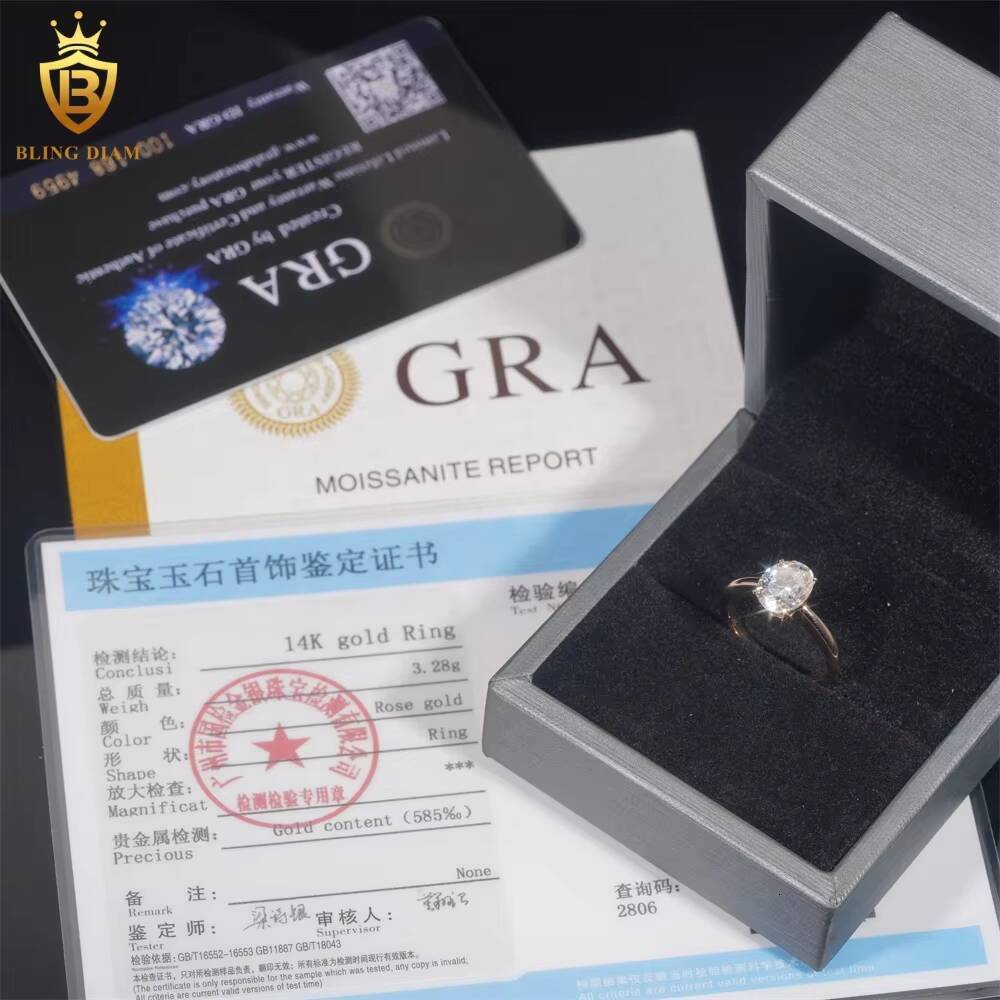 GRA Certificated Pass Diamond Tester VVS Moissanite Diamond Luxury 14K Rose Gold Engagement Wedding Ring