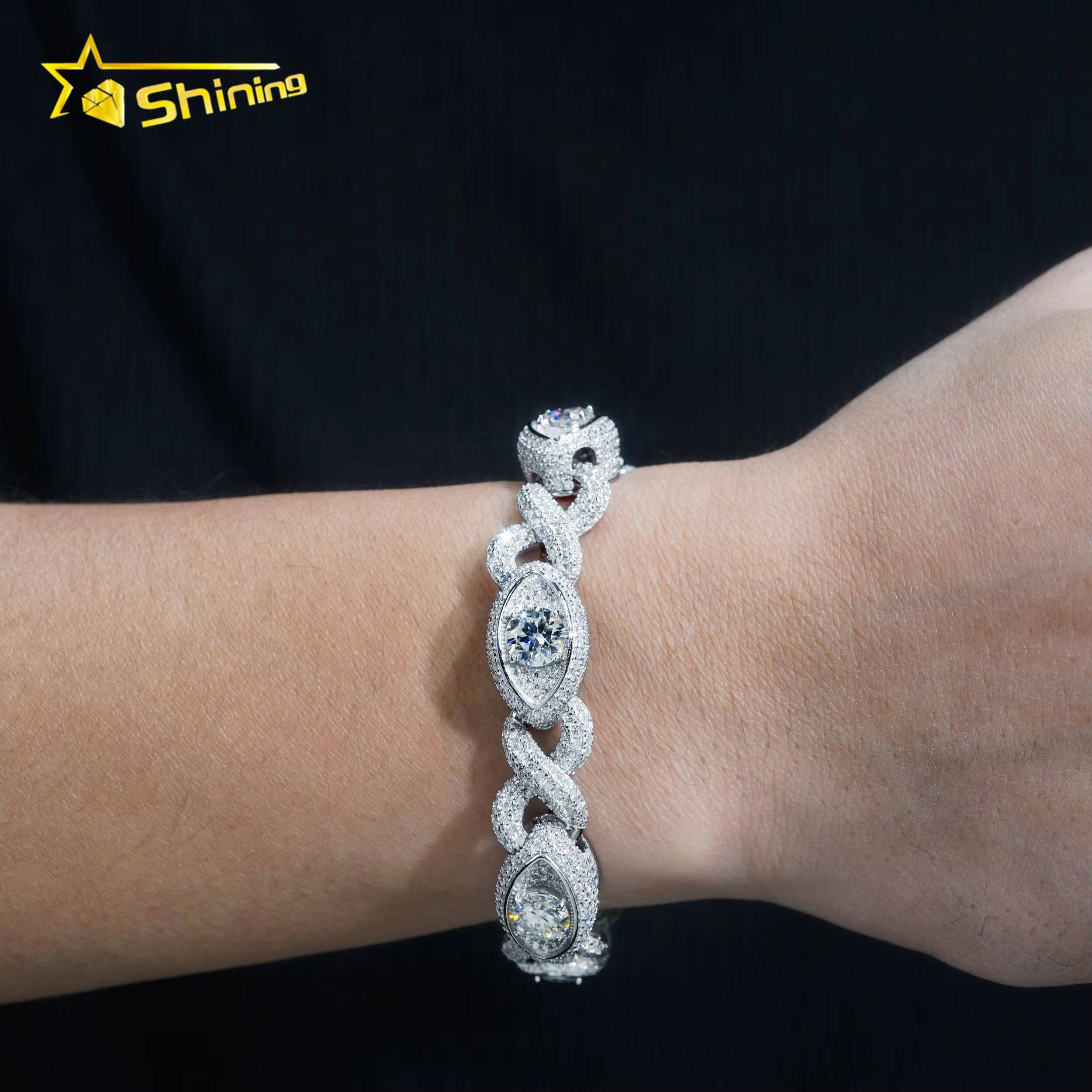 Special Iced Out Moissanite Diamond 925 Sterling Silver 13MM Big Eye Hip Hop Jewelry Chain Cuban Link Bracelet