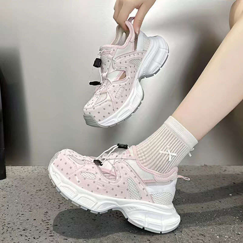 2025 Summer New Thick-Soled Breathable Hollow Dad for Women Lightweight Slip-On Sneakers Versatile Mesh Casual Shoes
