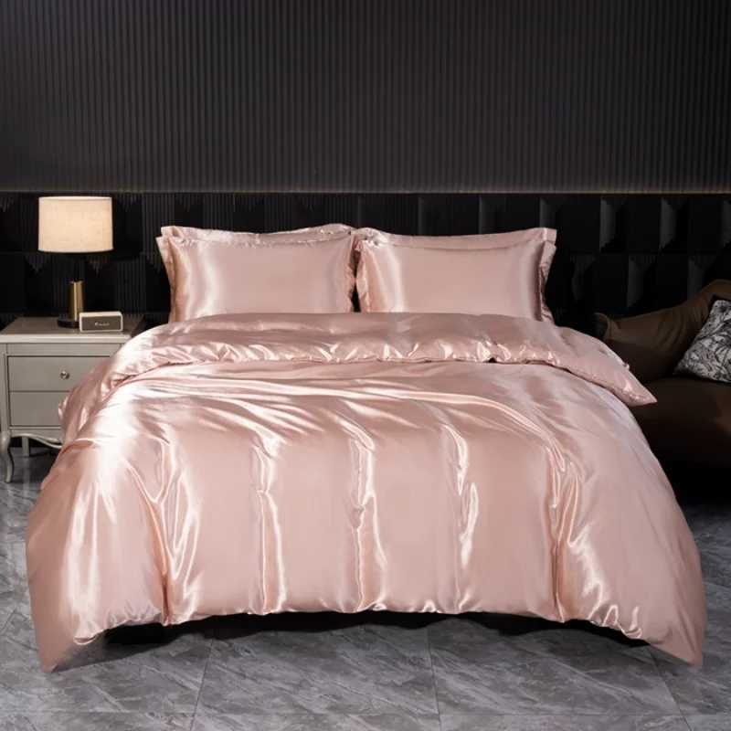 Solid Silk Bedding Set with Duvet Cover Bed Sheet cases Luxury Satin Single Double Bedsheet King Queen Twin Size Y250819
