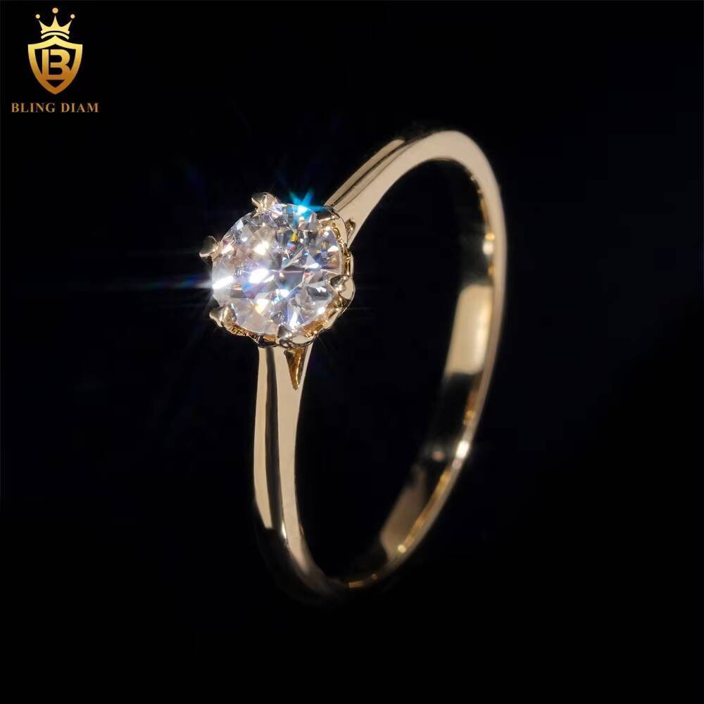 14K Yellow Gold Engagement Rings Custom VVS Moissanite Diamond Classic Design Wedding Ring