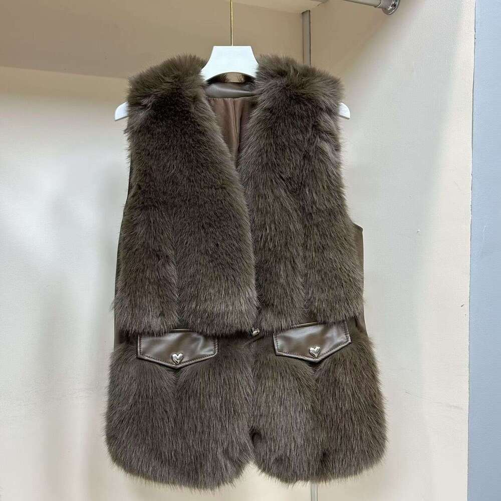 Women's imitation fox skin vest winter long vest women's fashionable vest thick warm fluffy fur sleeveless jacket