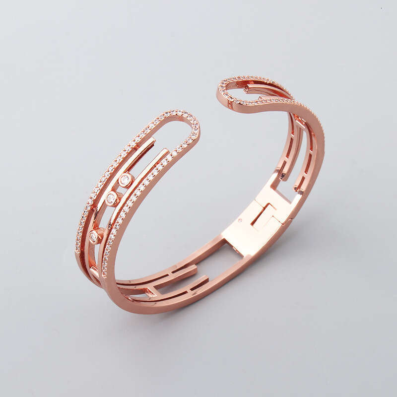 Japanese and Korean Simple Micro Inlaid Zircon Open H Letter Elegant Hollow Couple Bracelet Live Hot Item