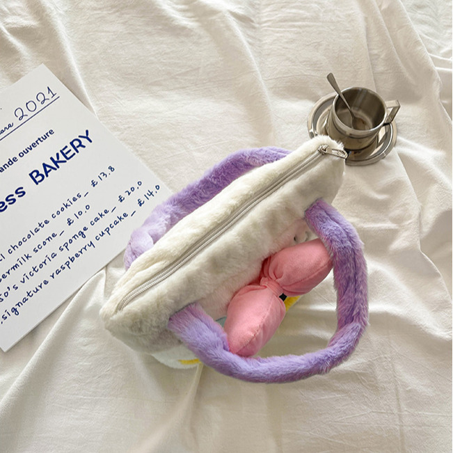 Free Shipping Designer Luxury Plush Cartoon Women's Shoulder Bag Cute Pink Bow Handbag Casual Armpit Bag Zipper Shopping Bag