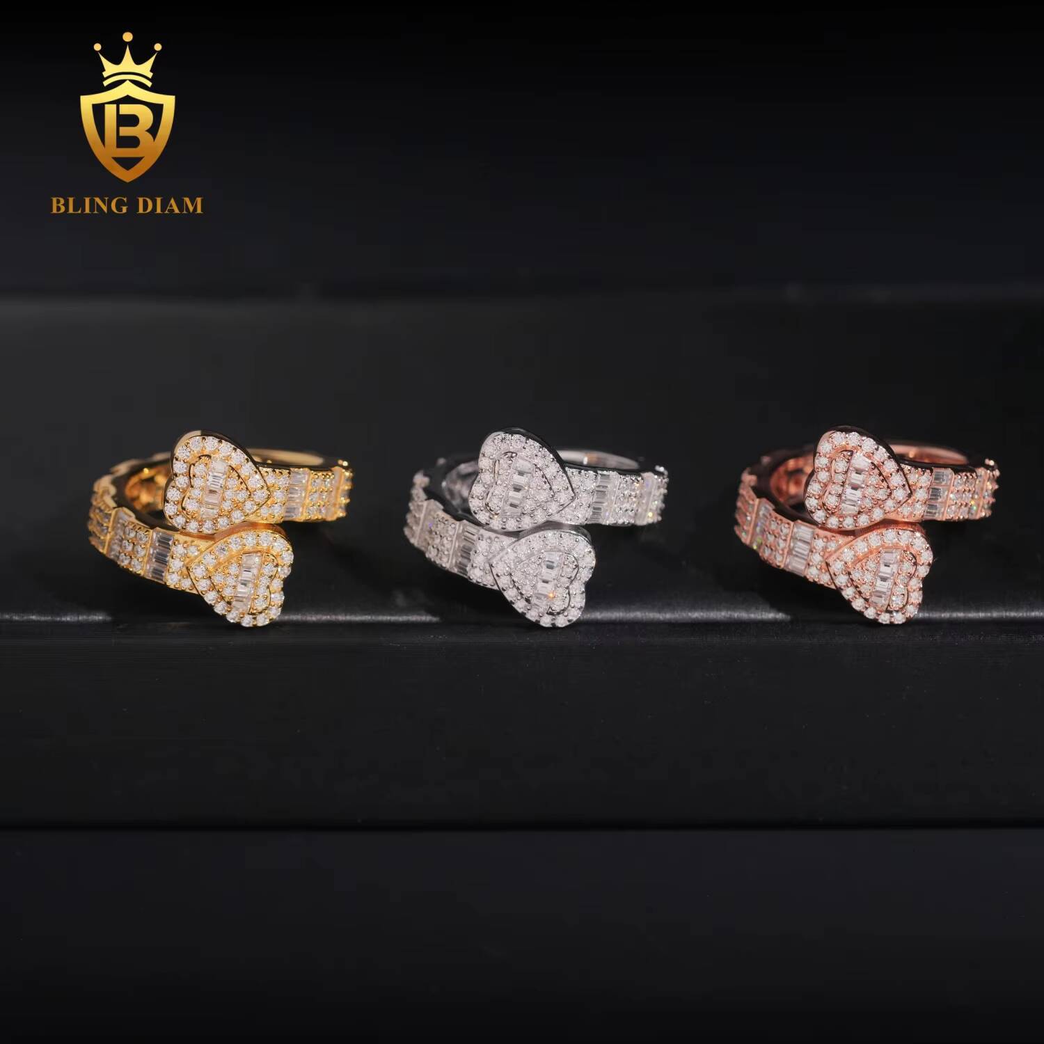 New Arrivals Custom Hip Hop Rings Fine Jewelry 925 Silver Heart Star Shape Baguette VVS Diamond Iced Out Moissanite Ring