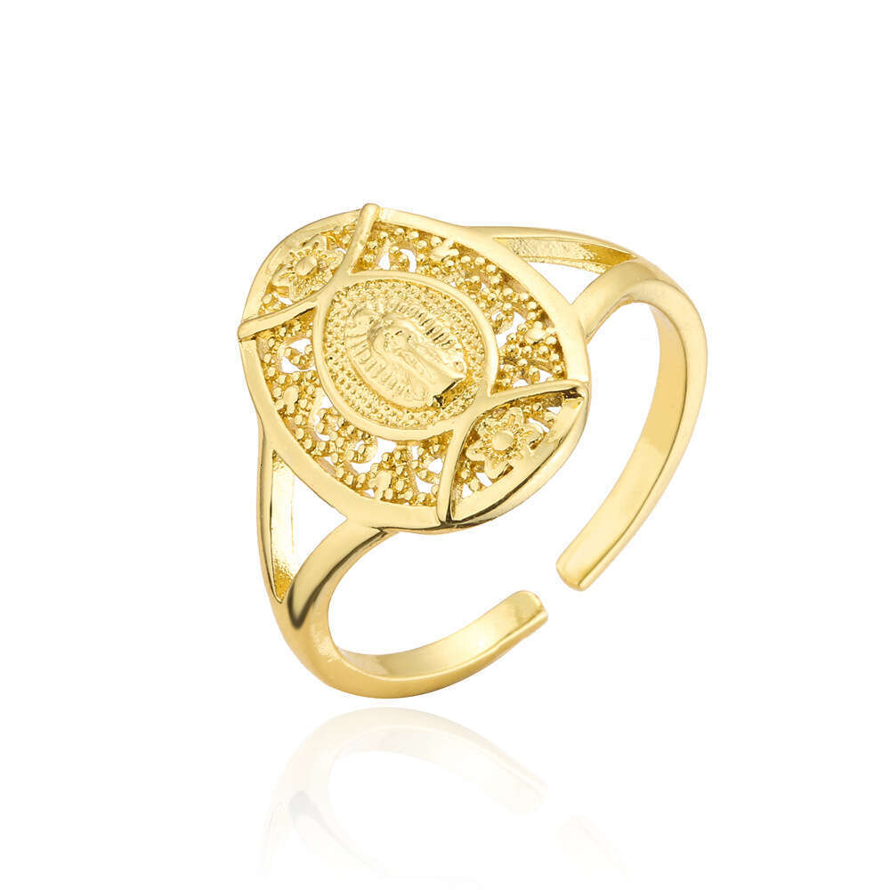 New Product Copper Gold-Plated Religious Jewelry Designer Virgin Mary Open Ring