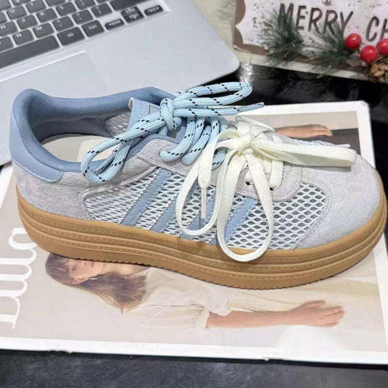 2025 Summer Mesh Breathable Thick Sole Height Increasing Slimming Genuine Leather German Training Color-Block Double Shoelaces Campus Casual Shoes