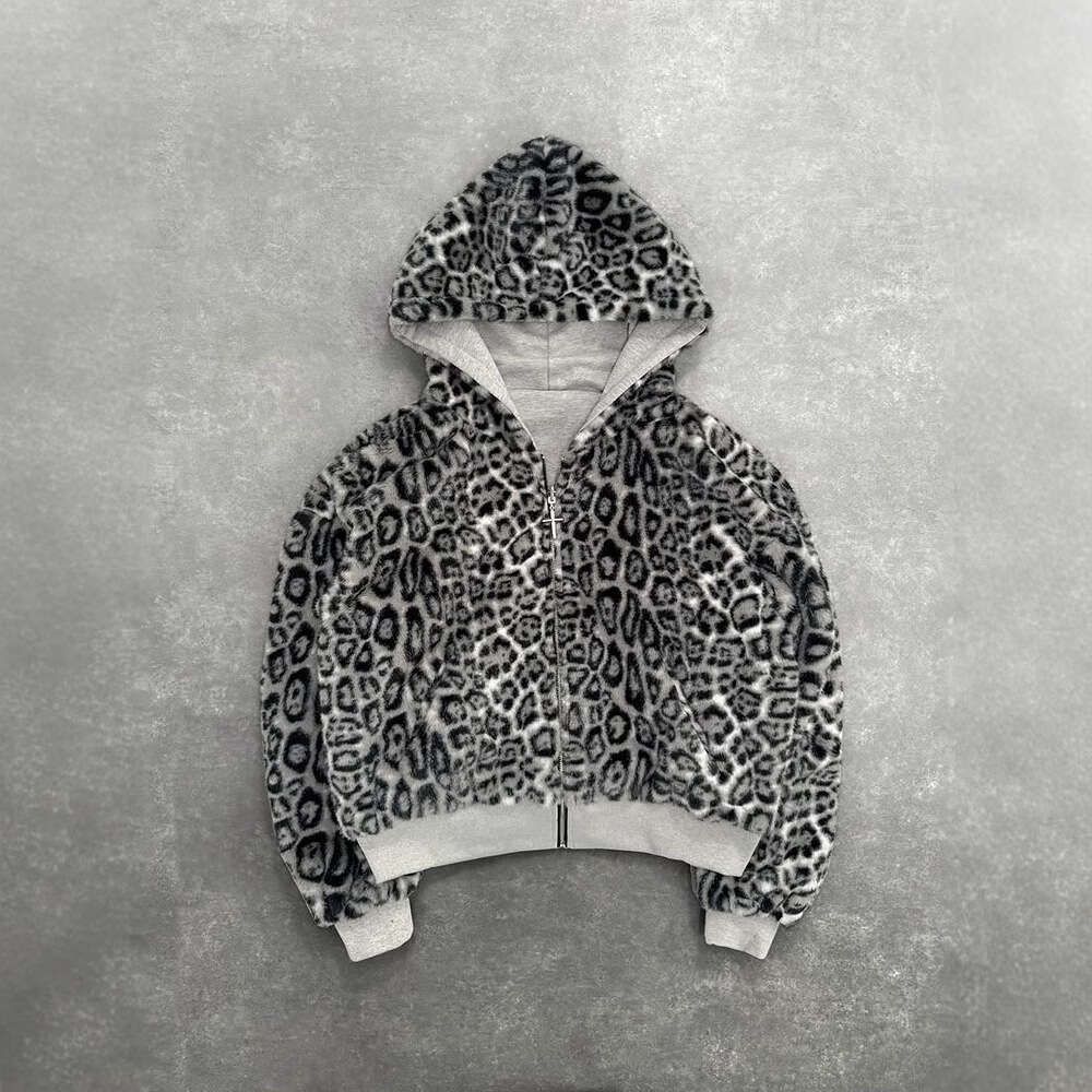 2025 New Y2K Hooded Sweatshirt Reversible Unisex Leopard Print Zipper Hoodie Sports Shirt