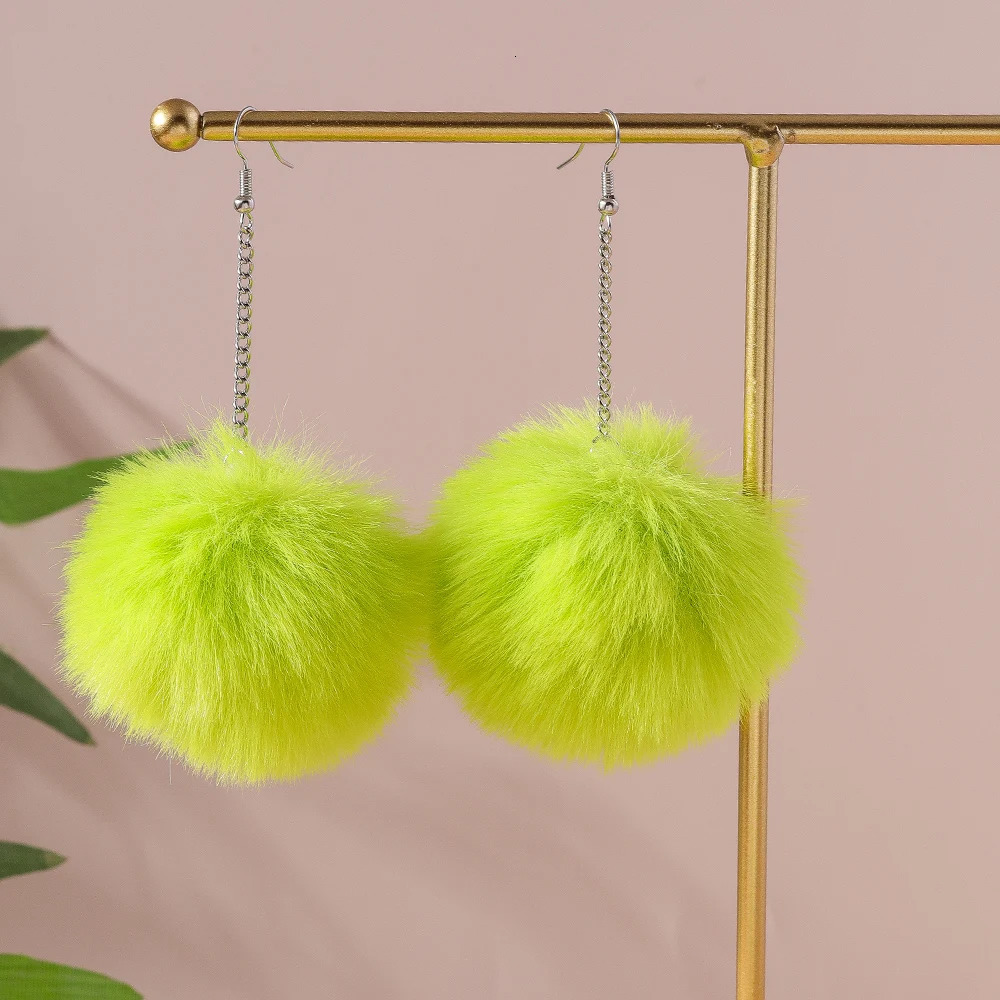 Aihua Colorful Fluffy Fur Pom Earrings Soft Faux Rabbit Fur Ball Earrings for Women Kids Jewelry Gifts 250818