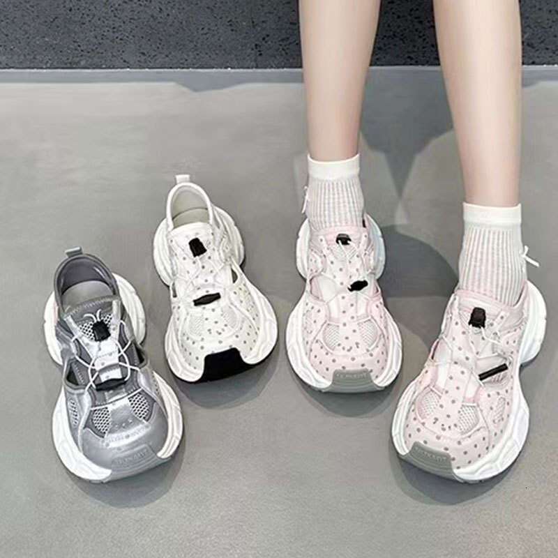 2025 Summer New Thick-Soled Breathable Hollow Dad for Women Lightweight Slip-On Sneakers Versatile Mesh Casual Shoes