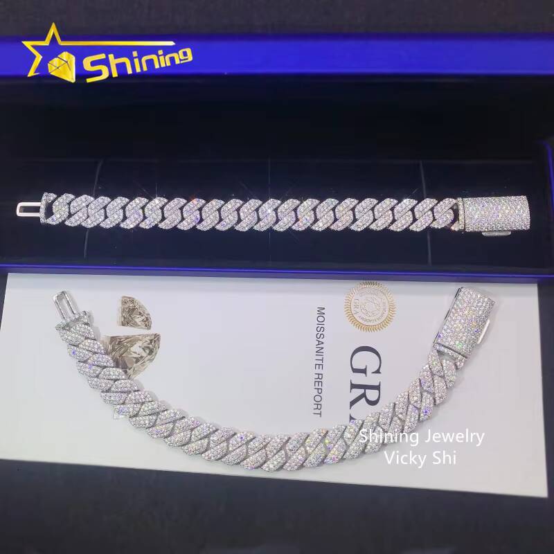 Hot Selling Hip Hop Jewelry Pass Diamond Tester S925 Silver 13mm Moissanite Cuban Link Chain Mens Cuban Bracelet
