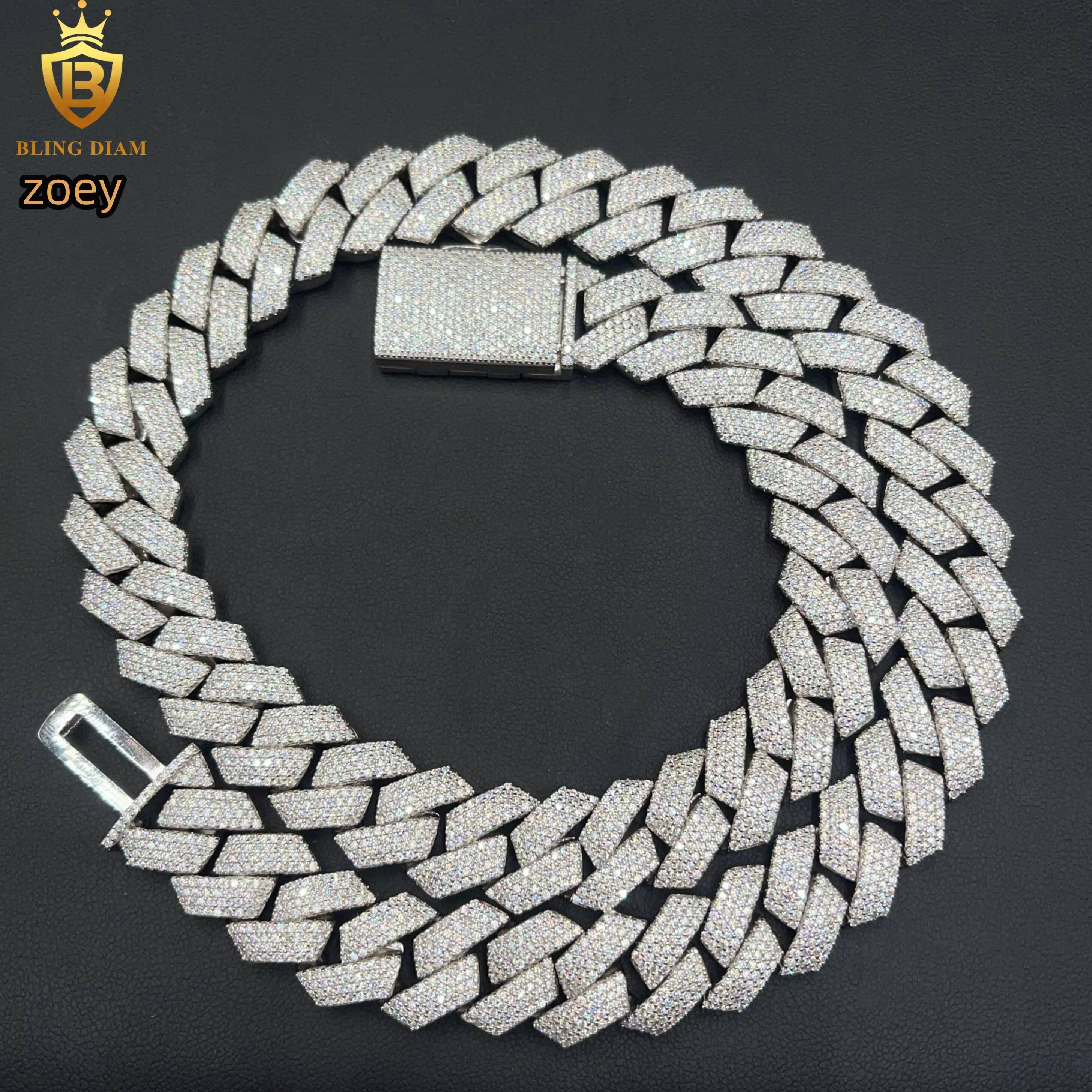 15mm Hip Hop Rapper Jewelry 4 Rows Iced Out High Quality Miami Cuban Link Chain Vvs Moissanite 925 Silver for Men Necklace