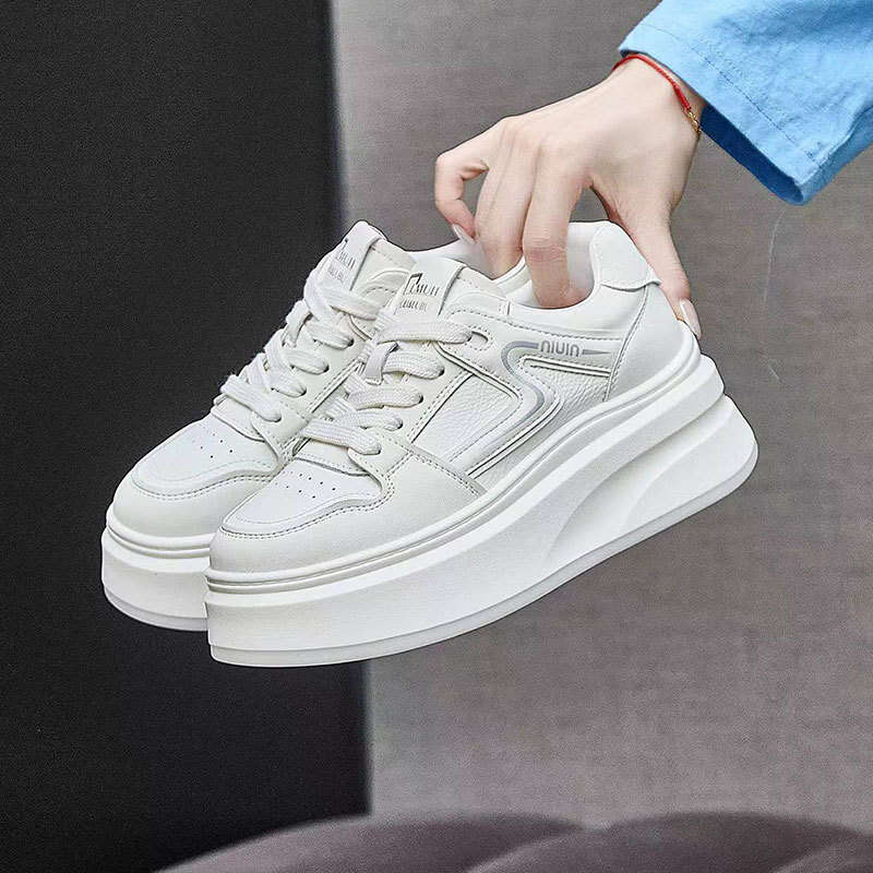 Genuine White Sneakers for Women 2025 New Korean Style Versatile Thick-Soled Height-Increasing Loafers Platform Sports Ultra-Soft Leather Board Shoes