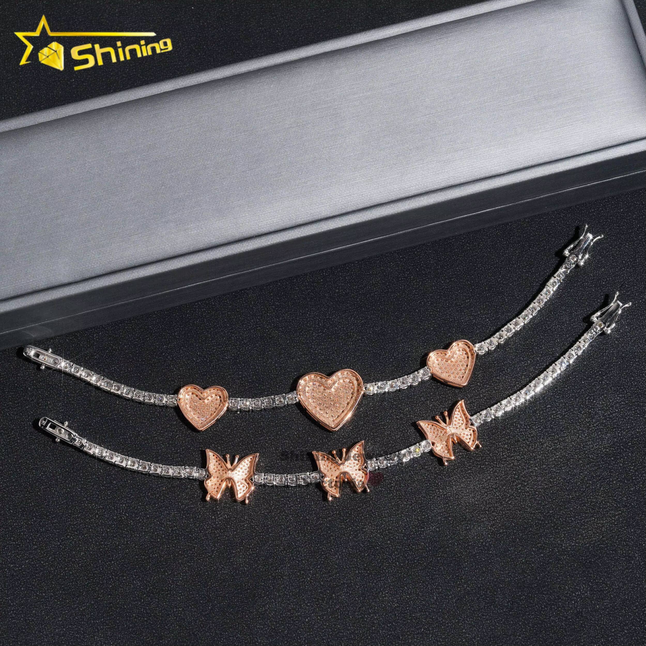 New Arrival 3mm Charm Bracelet 925 Silvert 14k Gold Vvs Moissanite Diamond butterfly and Heart Tennis Bracelet for Women Men
