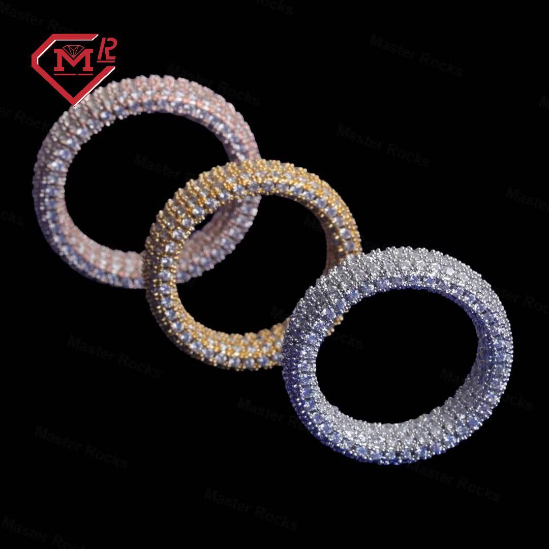 Custom Fashion Jewelry 925 Sterling Silver Gold Plated Iced Rings Hip Hop Gra Round Moissanite Diamond for Mens Hiphop Ring