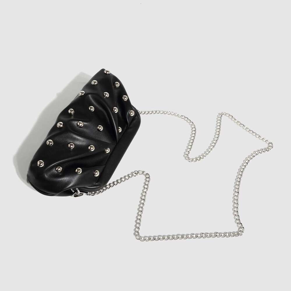 New 2025 Bags Pleated Rivet Clutch Designer Dumpling Chain Shoulder Crossbody Women's Bag