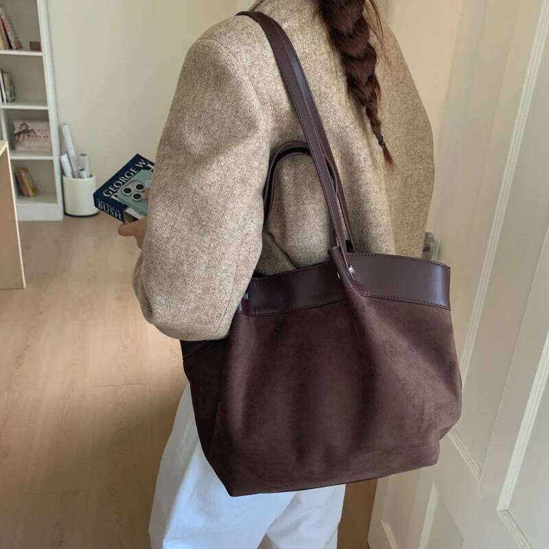 Stylish Frosted Suede Handbag New Large-capacity Tote Fashion European American Autumn/winter Shoulder Simple Casual BagLuxury bagtote bag