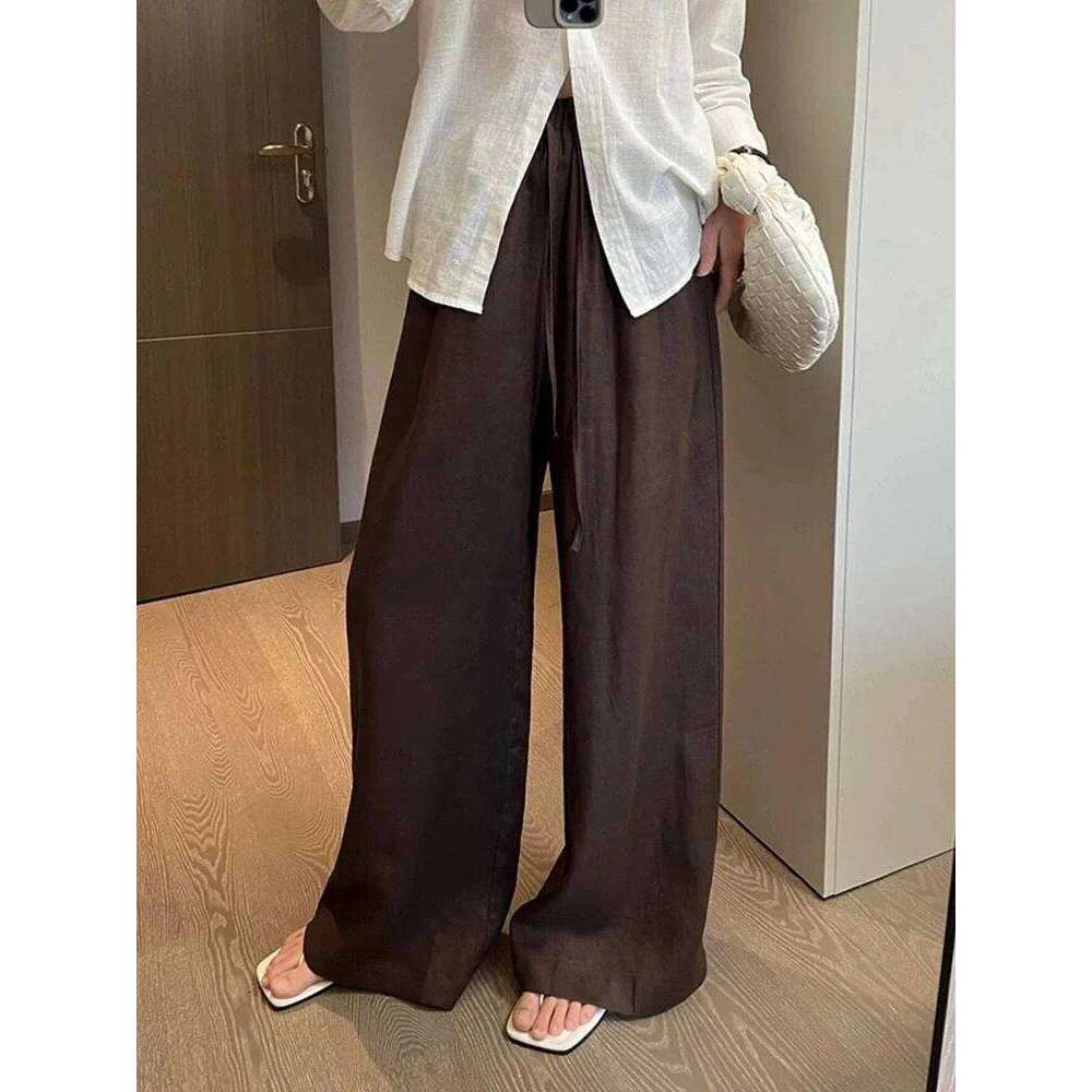 High Waist Linen Women Wide Leg Summer Thin Loose Casual Pants Haruku Korean Solid All Match Straight Trousers