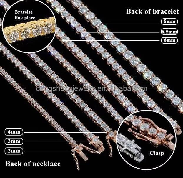 Pass the Diamond test Pen Hip Hop Jewelry 3mm 4mm 5mm Silver Iced Out Vvs Moissanite Diamond Tennis Chains